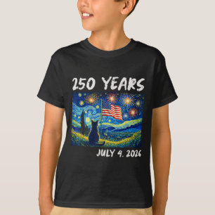 250 Years Cat Starry Night 4th of July 250th T-Shirt