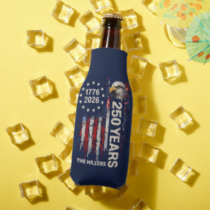 250 Years Celebration Grungy American Flag Eagle Bottle Cooler