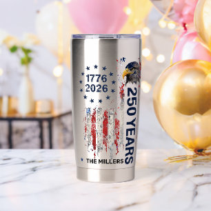 250 Years Celebration Grungy American Flag Eagle Insulated Tumbler