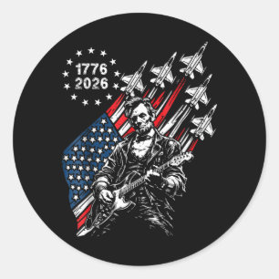 250 Years Fighter Jets Flag Abe Lincoln Playing Classic Round Sticker