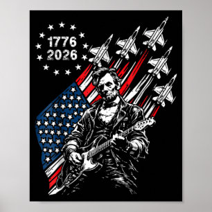 250 Years Fighter Jets Flag Abe Lincoln Playing Poster