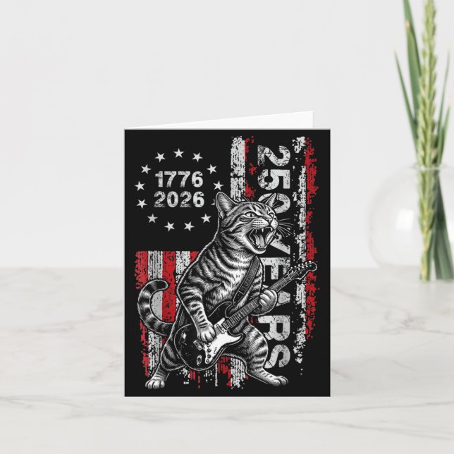 250 Years Flag Cat Playing Guitar - Funny Card (Front)