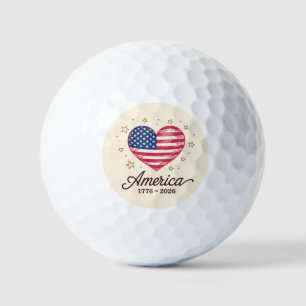 250 Years Flag Heart 1776 2026 250th 4th Of July Golf Balls