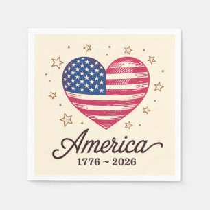 250 Years Flag Heart 1776 2026 250th 4th Of July Napkin