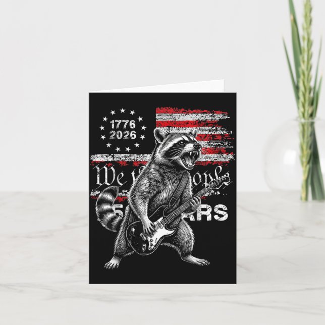 250 Years Flag Trash Panda Playing Guitar - Funny Card (Front)