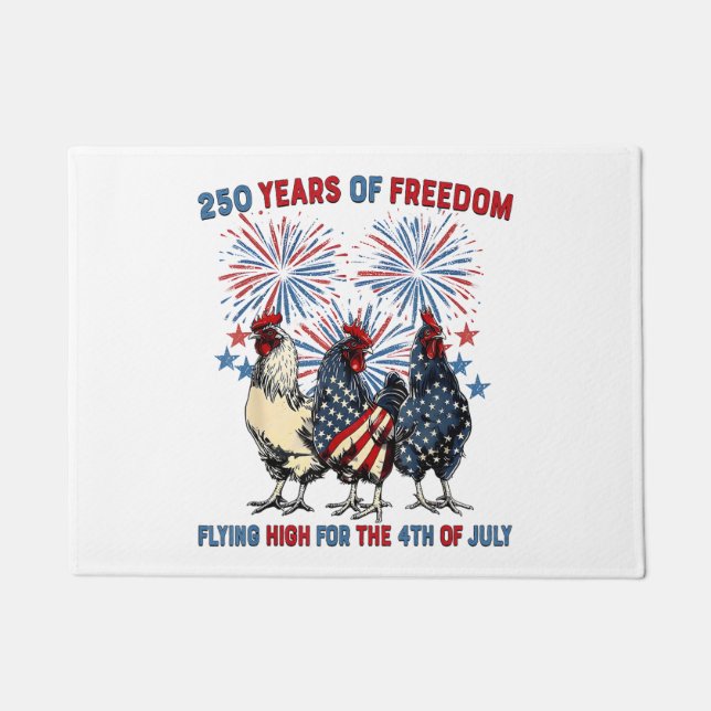250 Years Funny Chickens Flying High Fireworks 4th Doormat (Front)