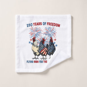 250 Years Funny Chickens Flying High Fireworks 4th Wash Cloth