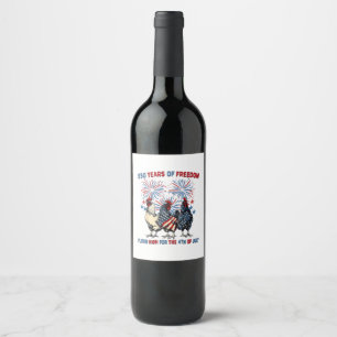 250 Years Funny Chickens Flying High Fireworks 4th Wine Label