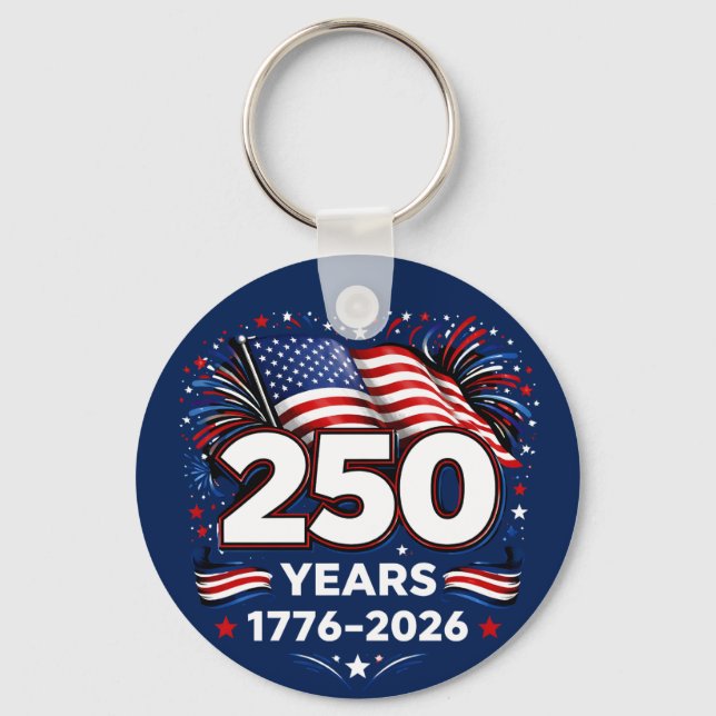250 Years Independence Patriotic Fireworks Blue Key Ring (Front)