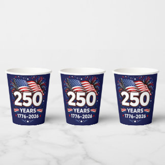 250 Years Independence Patriotic Fireworks Blue  Paper Cups