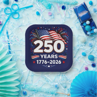 250 Years Independence Patriotic Fireworks Blue  Paper Plate