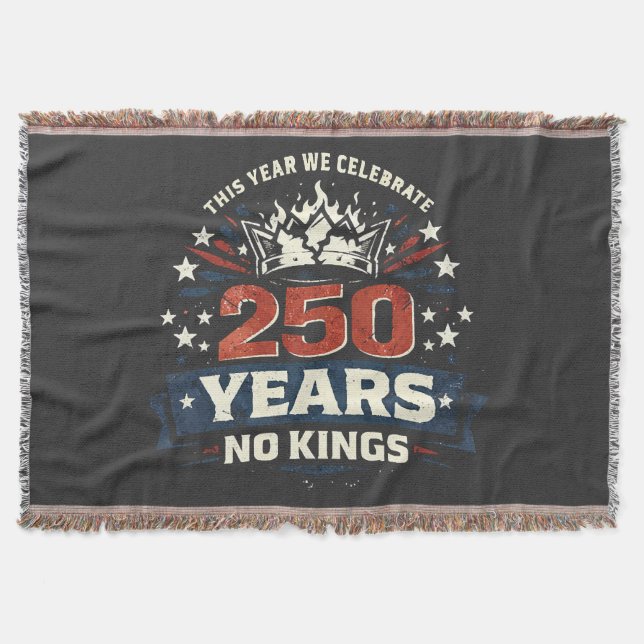 250 Years No Kings Patriotic Throw Blanket (Front)