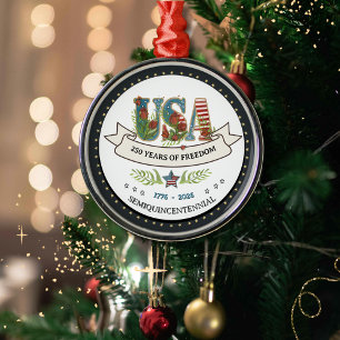 250 Years of Freedom Botanical USA Silver  Metal Tree Decoration