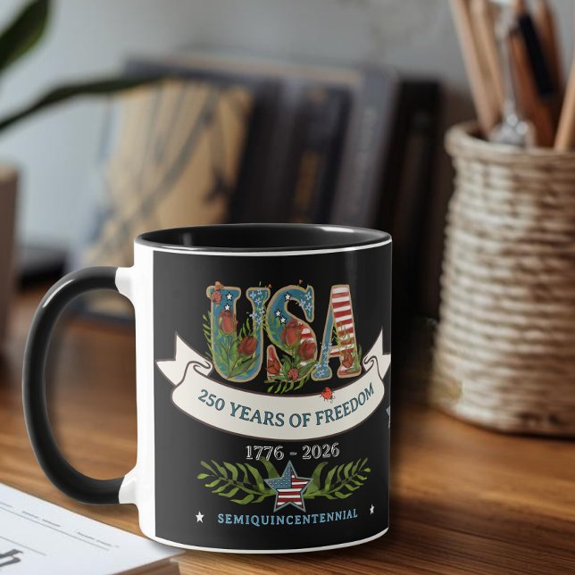 250 Years of Freedom Elegant Patriotic Black Mug (250 Years of Freedom Elegant Patriotic Black Mug)