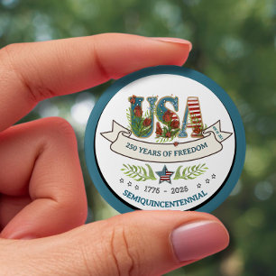 250 Years of Freedom Elegant Patriotic White Blue 7.5 Cm Round Badge