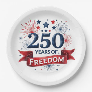 250 Years of Freedom Patriotic Fireworks Design Paper Plate