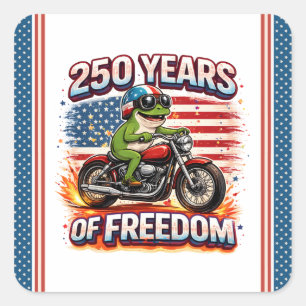 250 Years Of Freedom Patriotic Frog Biker USA Square Sticker