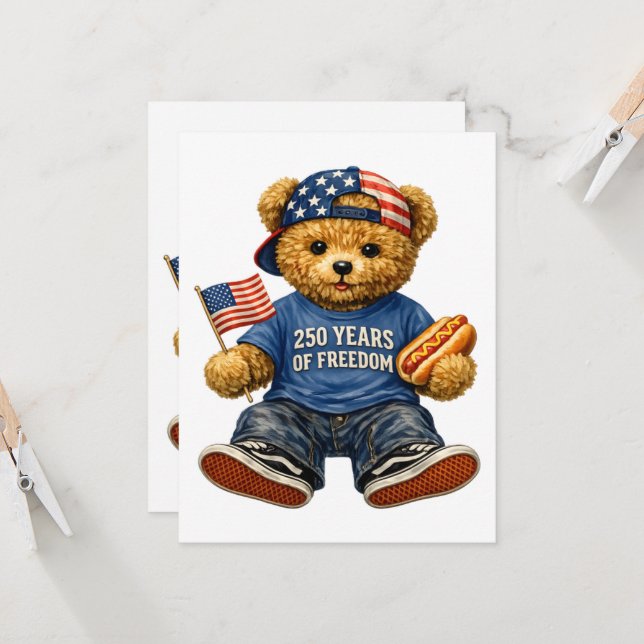 250 Years Of Freedom Teddy Bear  Invitation (Front/Back In Situ)