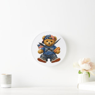 250 Years Of Freedom Teddy Bear Round Clock