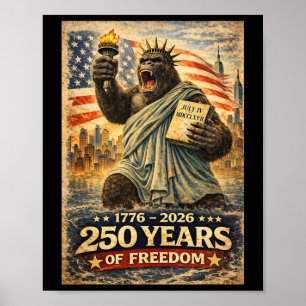 250 Years Of Freedom Vintage Kaiju Monster 4th Of Poster