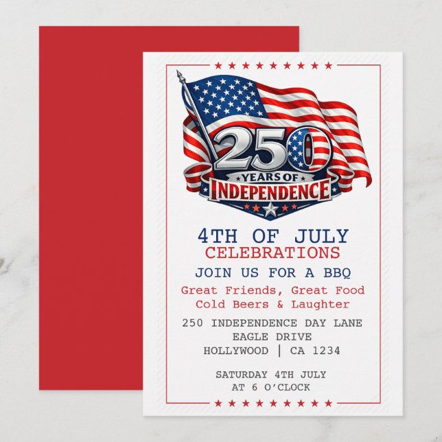 250 Years of Independence 4th of July Party Invitation (Front/Back)