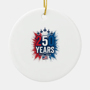 250 Years Patriotic Jets Anniversary Vector Design Ceramic Tree Decoration