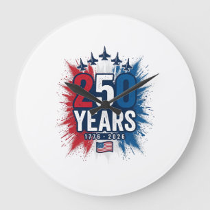 250 Years Patriotic Jets Anniversary Vector Design Large Clock