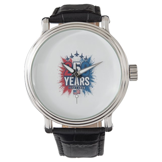 250 Years Patriotic Jets Anniversary Vector Design Watch (Front)