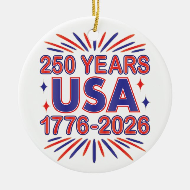 250 Years USA | 1776–2026 Semiquincentennial Ceramic Tree Decoration (Front)
