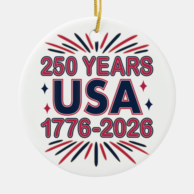 250 Years USA | 1776–2026 Semiquincentennial Ceramic Tree Decoration (Front)