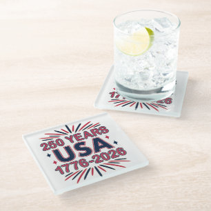 250 Years USA   1776–2026 Semiquincentennial Glass Coaster