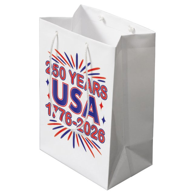 250 Years USA | 1776–2026 Semiquincentennial Medium Gift Bag (Back Angled)