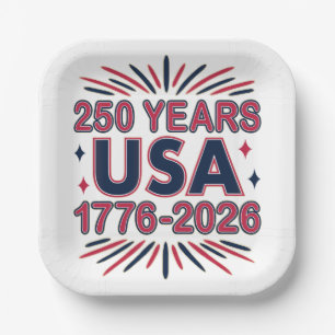 250 Years USA 1776–2026 Semiquincentennial Paper Plate