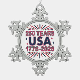 250 Years USA   1776–2026 Semiquincentennial Snowflake Pewter Christmas Ornament
