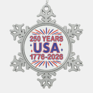 250 Years USA   1776–2026 Semiquincentennial Snowflake Pewter Christmas Ornament