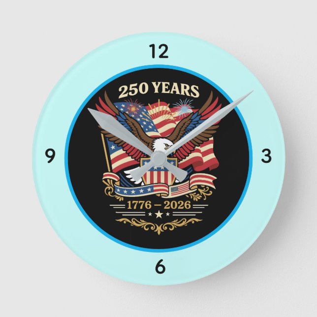 250 Years USA Patriotic Eagle Design Round Clock (Front)
