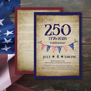 250th 4th of July Vintage Patriotic USA Party Invitation