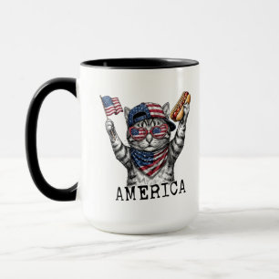 250th America Liberty Free Patriotic Stripes Cat Mug