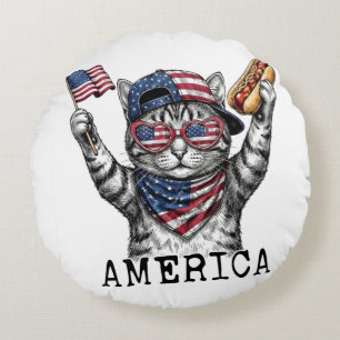 250th America Liberty Free Patriotic Stripes Cat Round Cushion