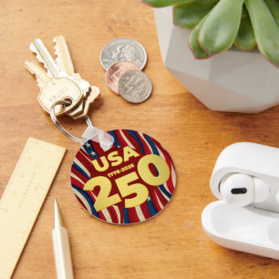250th Anniversary Golden USA American Flag Key Ring