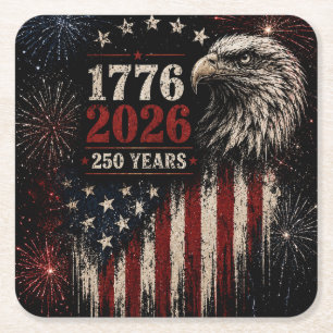 250th Anniversary Patriotic Eagle & Fireworks  Square Paper Coaster