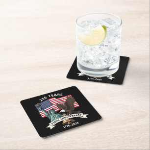 250th Anniversary Statue of Liberty Eagle Flag Square Paper Coaster