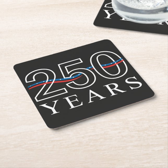 250th Anniversary USA 250 Year Patriotic Flag Wave Square Paper Coaster (Angled)