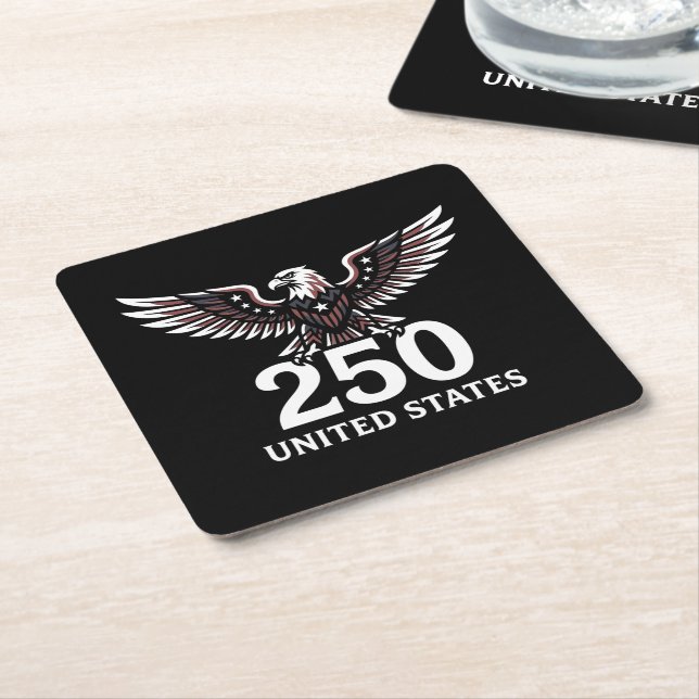 250th Anniversary USA Eagle Patriotic American Square Paper Coaster (Angled)
