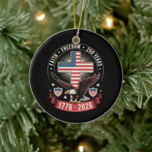 250th Anniversary USA Faith Freedom 4th of July Ceramic Tree Decoration