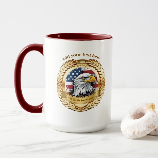 250th Anniversary USA Patriotic | 1776–2026 Button Mug (With Donut)
