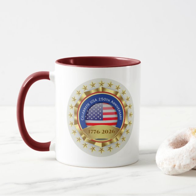 250th Anniversary USA Patriotic | 1776–2026 Mug (With Donut)