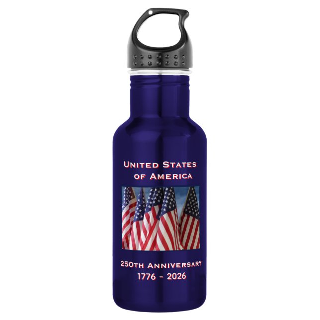 250th Anniversary USA Patriotic American Flags 532 Ml Water Bottle (Front)