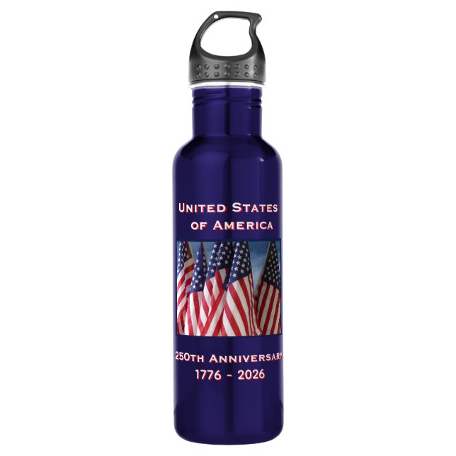 250th Anniversary USA Patriotic American Flags 710 Ml Water Bottle (Front)