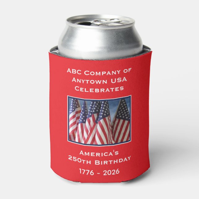 250th Anniversary USA Patriotic American Flags Can Cooler (Can Front)